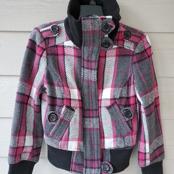 ambiance apparel Multicolored Plaid Knit Zip-up Winter Bomber Jacket Coat - Picture 10 of 16